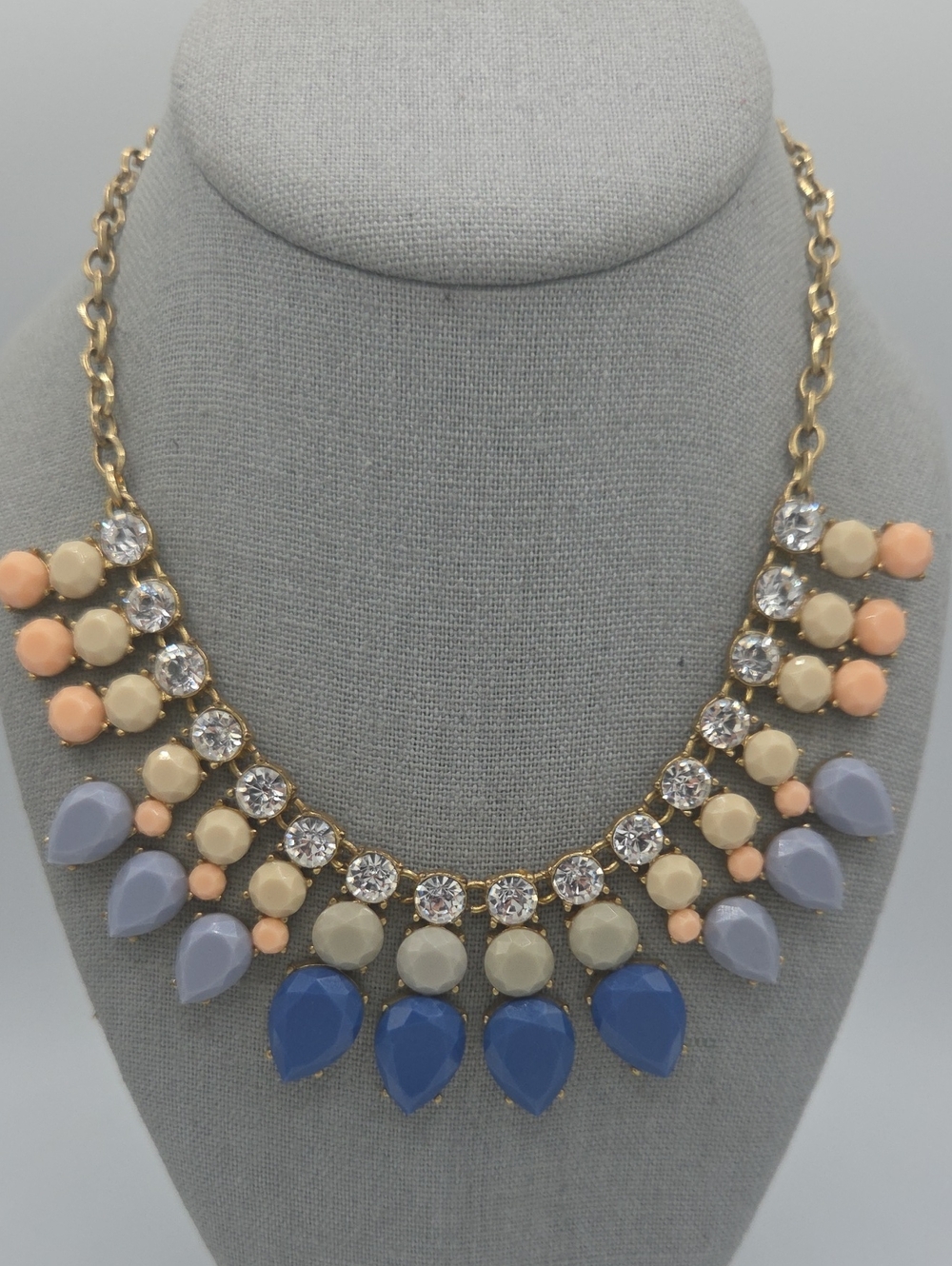 5 for $25! J. Crew Statement Teardrop Bib Necklace Gold Tone Blue Cream